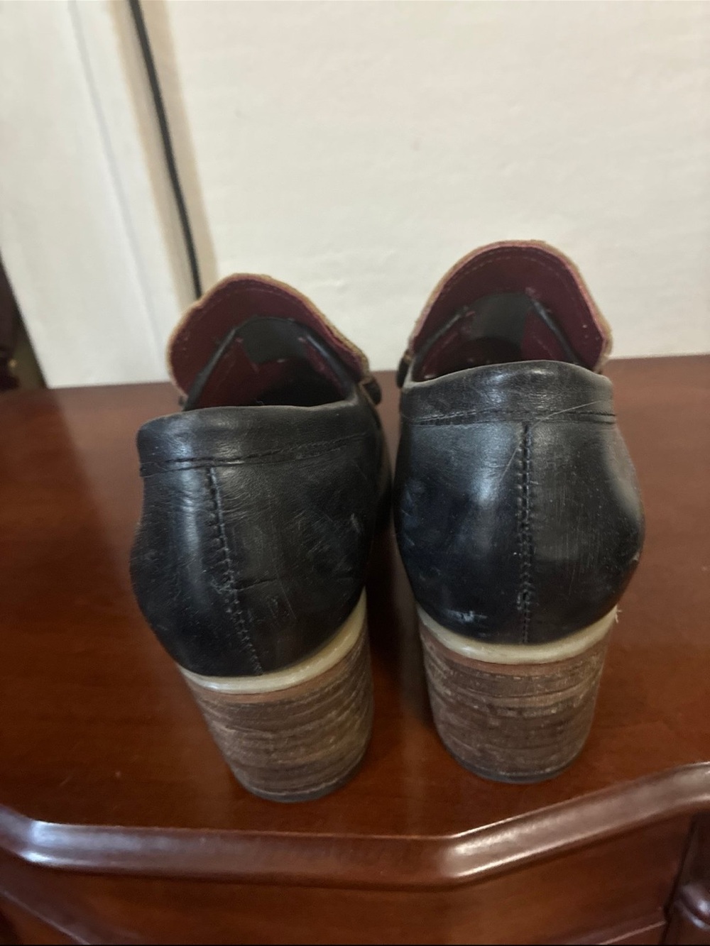Freebird Black Leather & Lavender Textured Penny Loafer Heels - Women's 7 - Picture 3 of 5